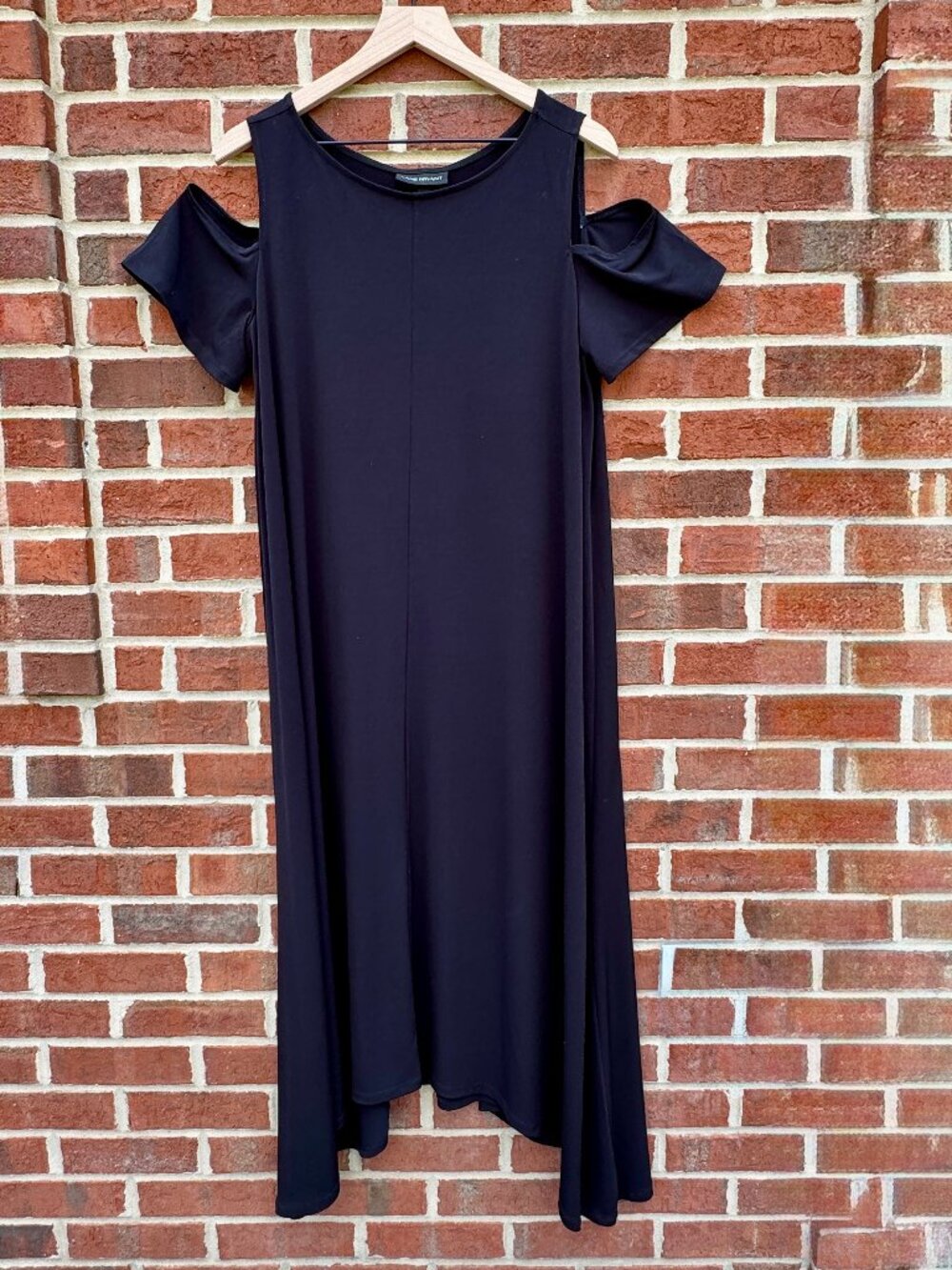 Lane Bryant Minimalist Maxi Shift Dress Size 14/16 Black Cold Shoulder